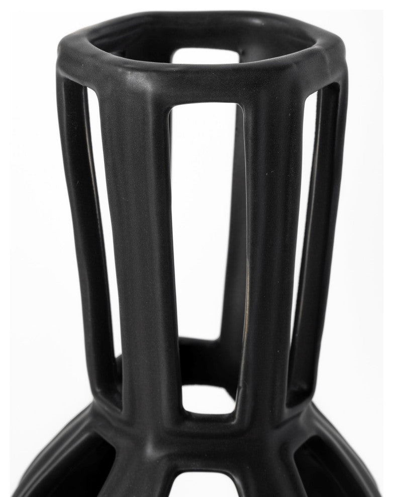 9" Black Pierced Pattern Ceramic Vase
