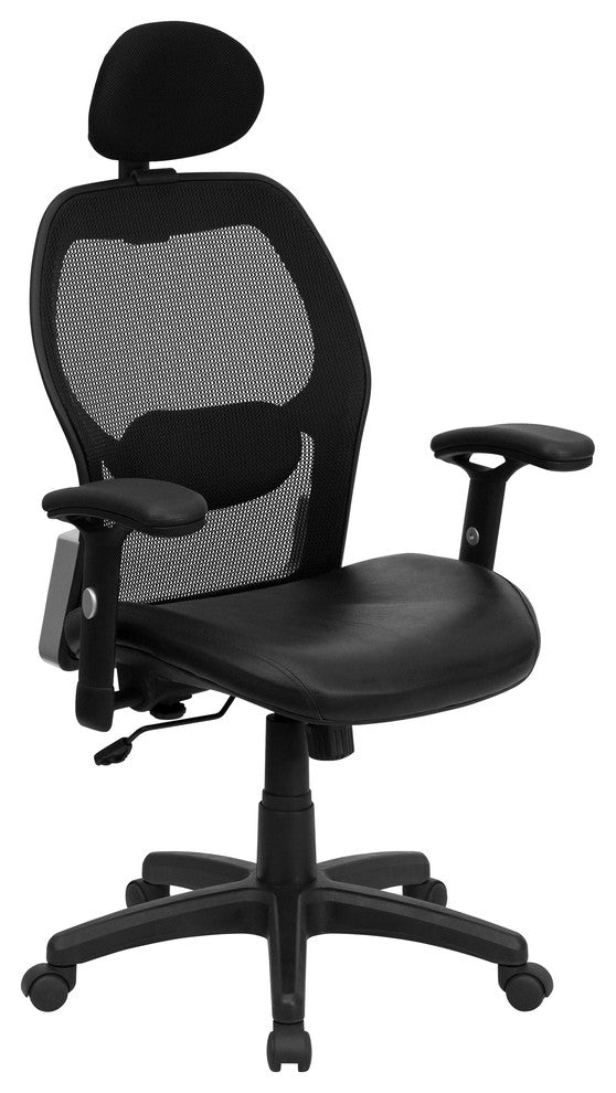 High Back Super Mesh Executive Swivel Office Chair With Padded Seat, Leather