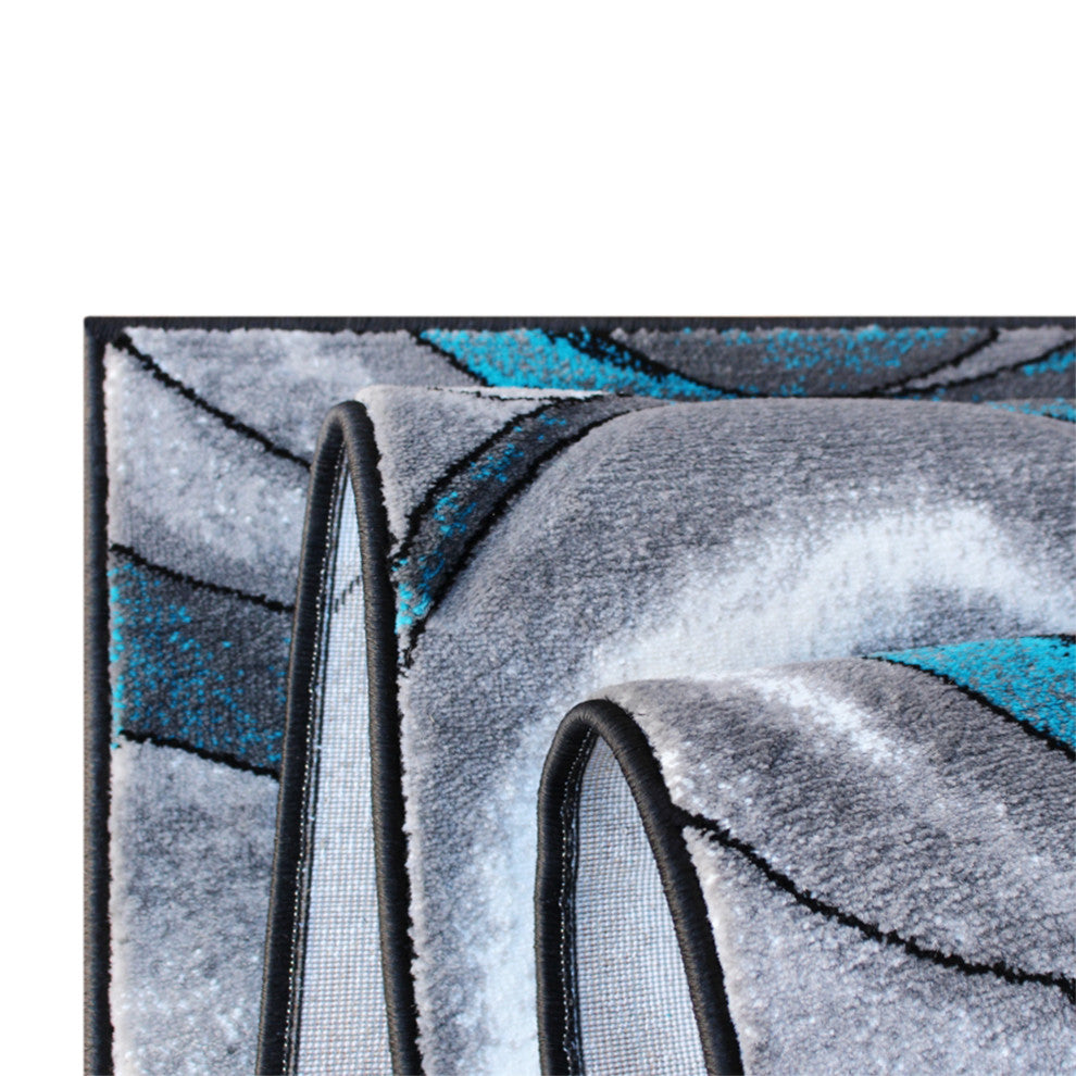 Angie Collection Runner 3' x 10' Turquoise Ocean Waves Pattern Area Rug