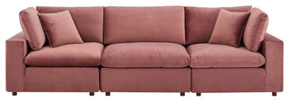 Commix Down Filled Overstuffed Performance Velvet 3-Seater Sofa Dusty Rose