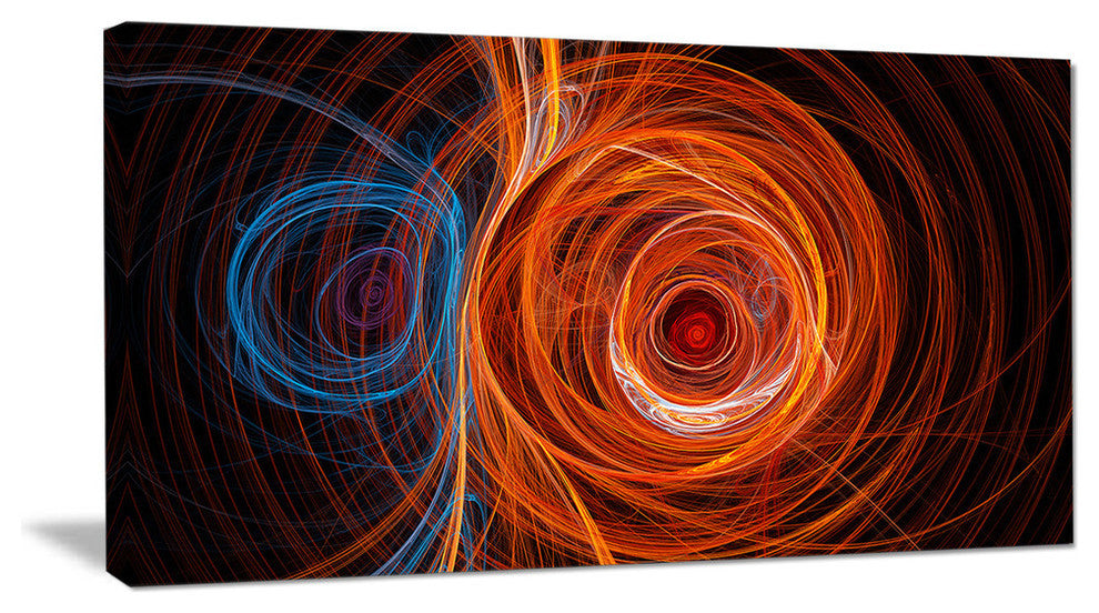 Brown Abstract Fractal Circles, Oversized Abstract Canvas Art Print, 60x28