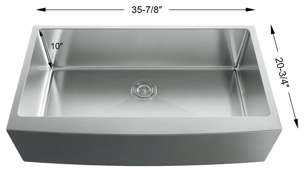 Dowell Apron Farmer Undermount Single Bowl Stainless Kitchen Sink - Small Radius, 33w X 16l X 9d