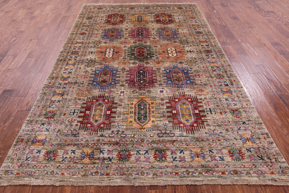 6' 7" X 10' 2" Fine Turkmen Ersari Hand Knotted Rug - Q12487
