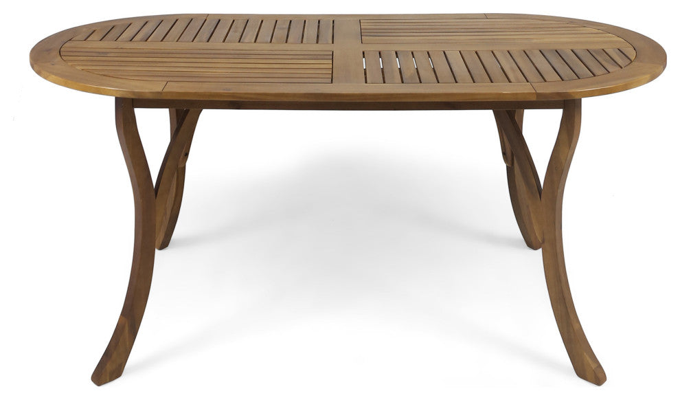 GDF Studio 7-Piece Polk Outdoor Acacia Wood and Wicker Dining Set, Teak/Brown