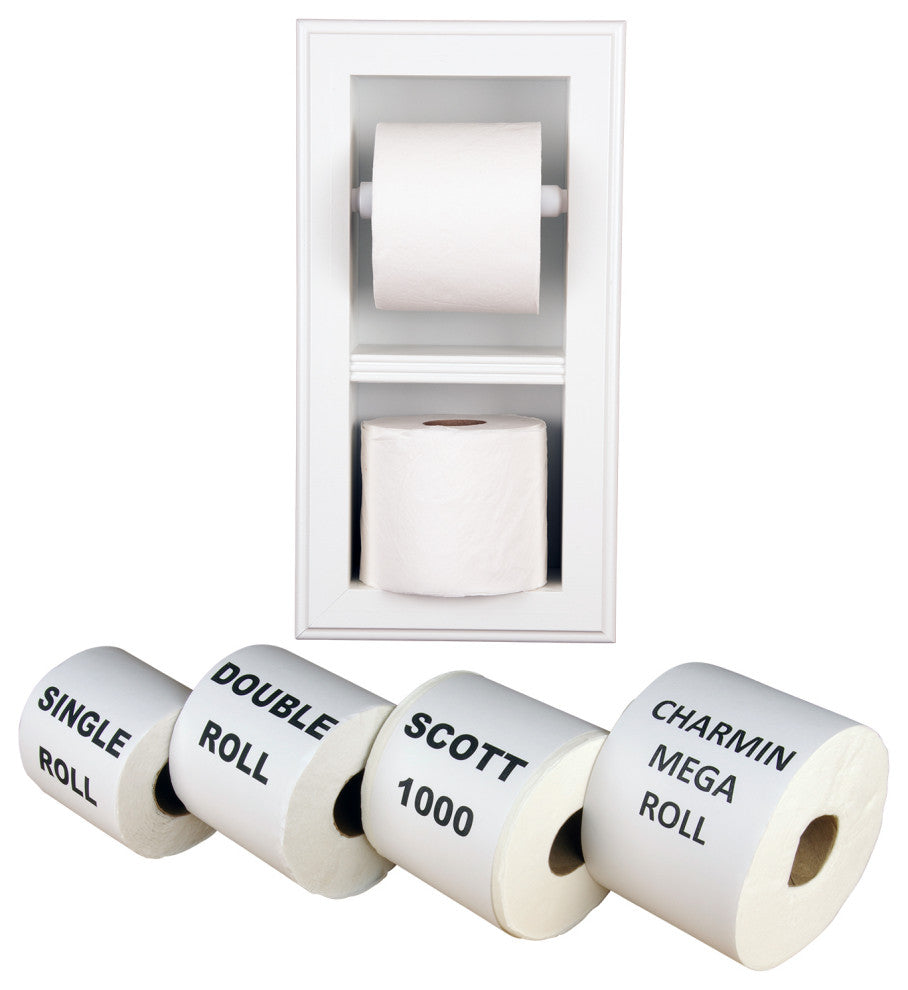 Bayshore Recessed Solid Wood Double Toilet Paper Holder 7 x 14.5, White Enamel