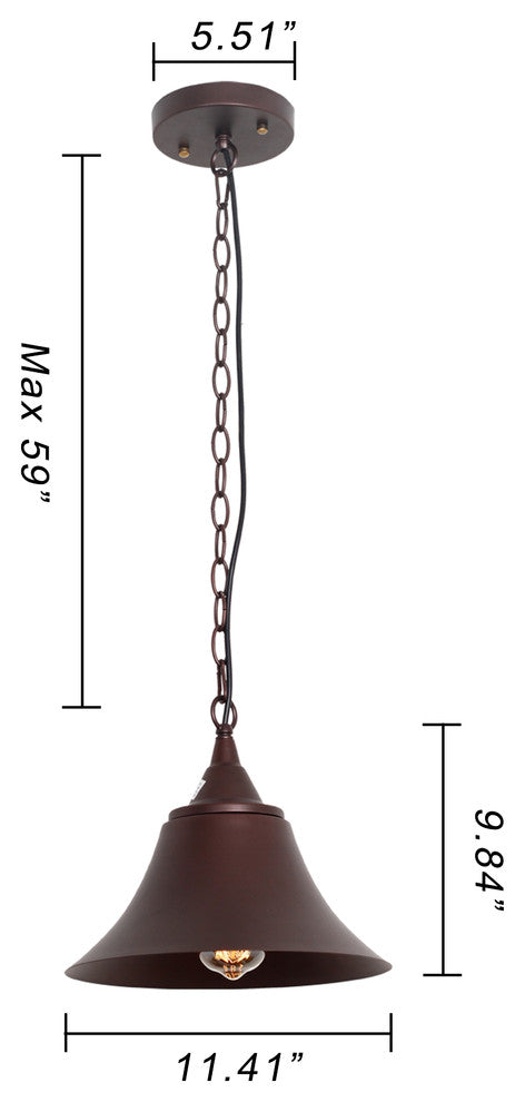 Cuddie Industrial 1-Light Oil Rubbed Bronze Ceiling Pendant, 11" Wide