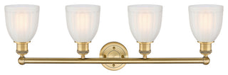 Brookfield 4-Light 33" Bath Vanity Light, Brushed Brass Finish, White Shade
