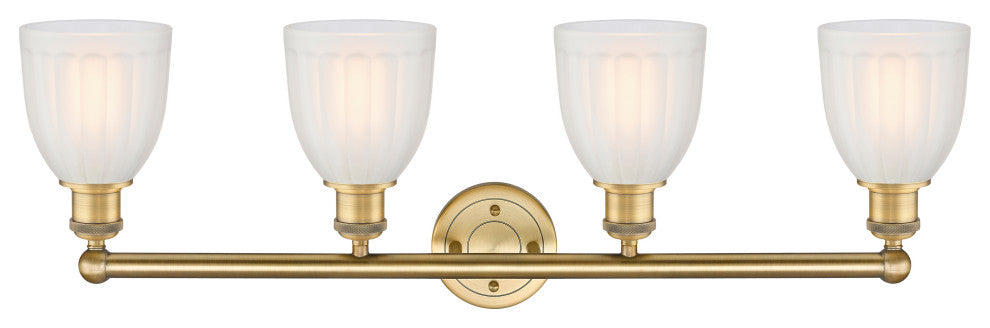 Brookfield 4-Light 33" Bath Vanity Light, Brushed Brass Finish, White Shade