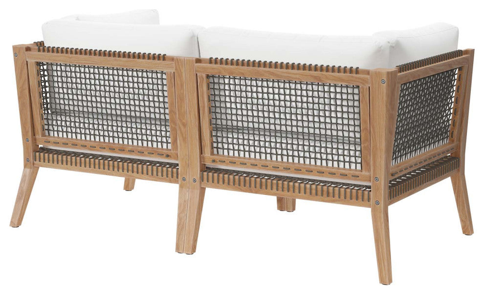 Clearwater Outdoor Patio Teak Wood Loveseat, Gray White