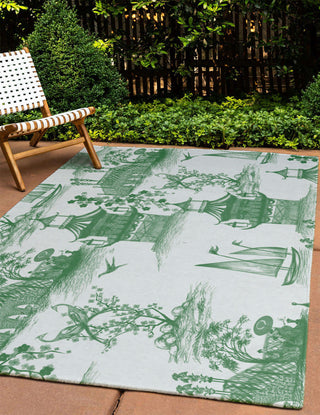 China Old Oriental Chenille Area Rug, Green, 4'x6'
