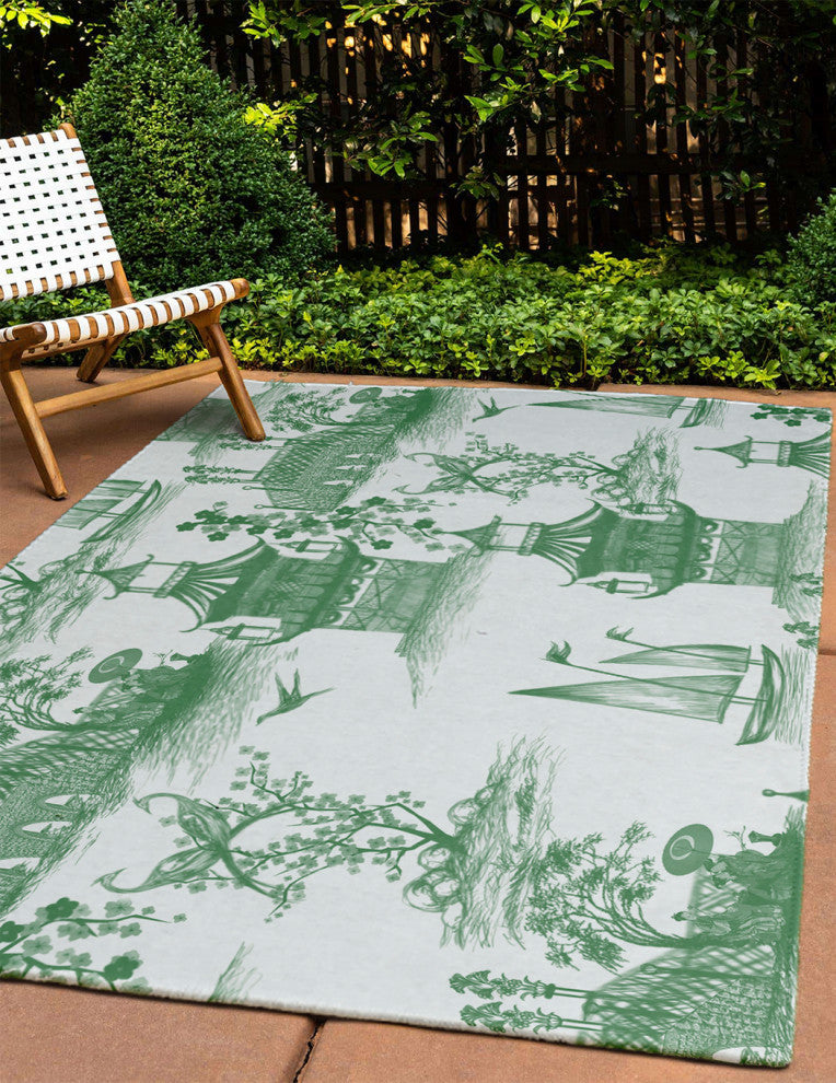 China Old Oriental Chenille Area Rug, Green, 4'x6'