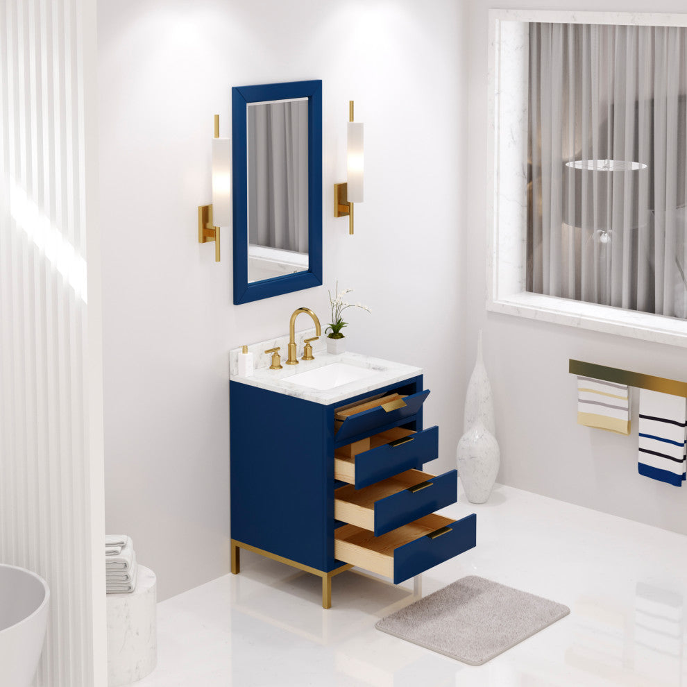 Bristol 24" Vanity, Blue With Mirrors and Gooseneck Faucet