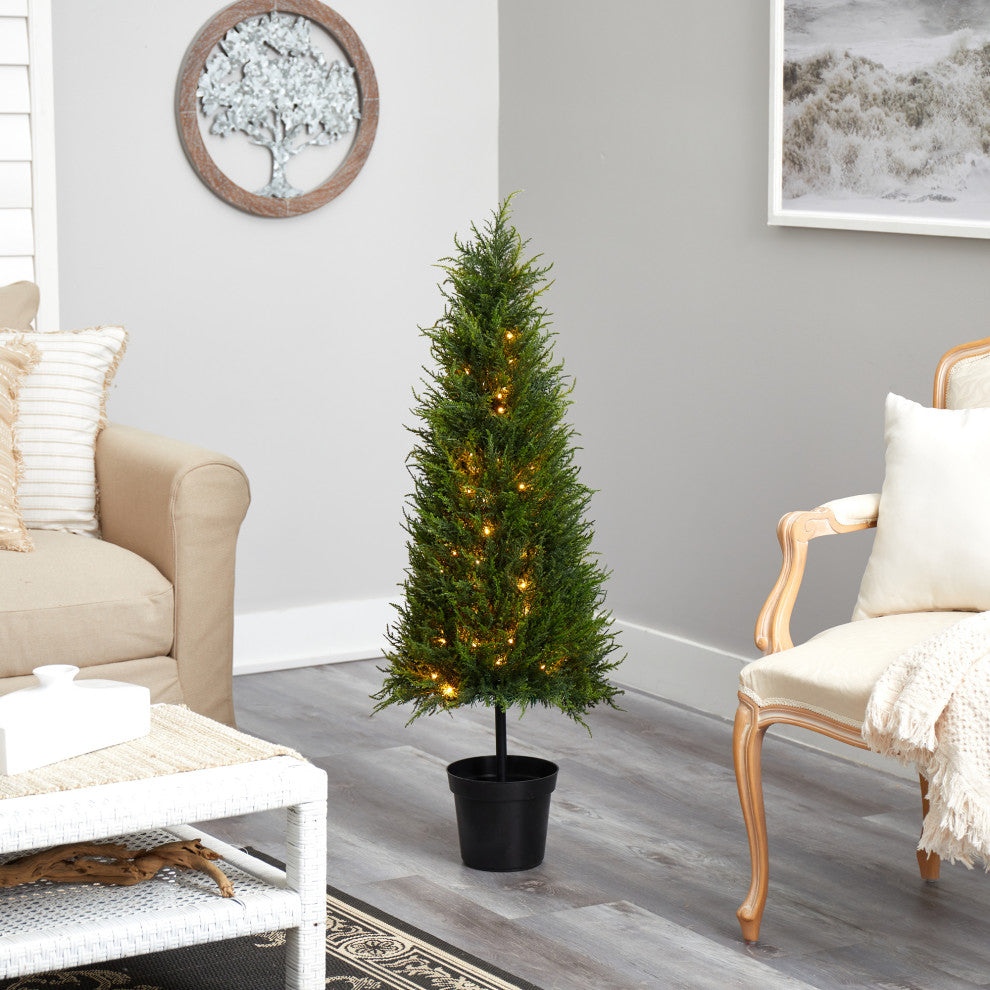 3.5' Cypress Artificial Tree With 350 LED Lights UV Resistant, Indoor/Outdoor