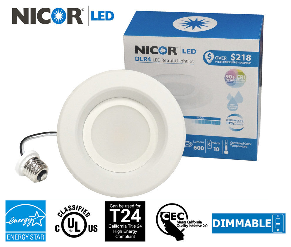 NICOR DLR4-3006-120-5K-WH 4" LED Recessed Downlight, 5000K