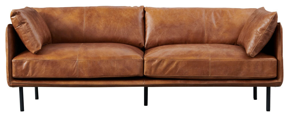 Venezia Industrial Modern Leather Sofa - Light Brown Leather