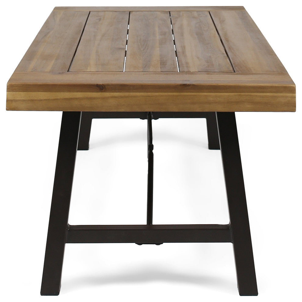 GDF Studio Easter Outdoor Acacia Wood Coffee Table, Teak Finish/Rustic Metal