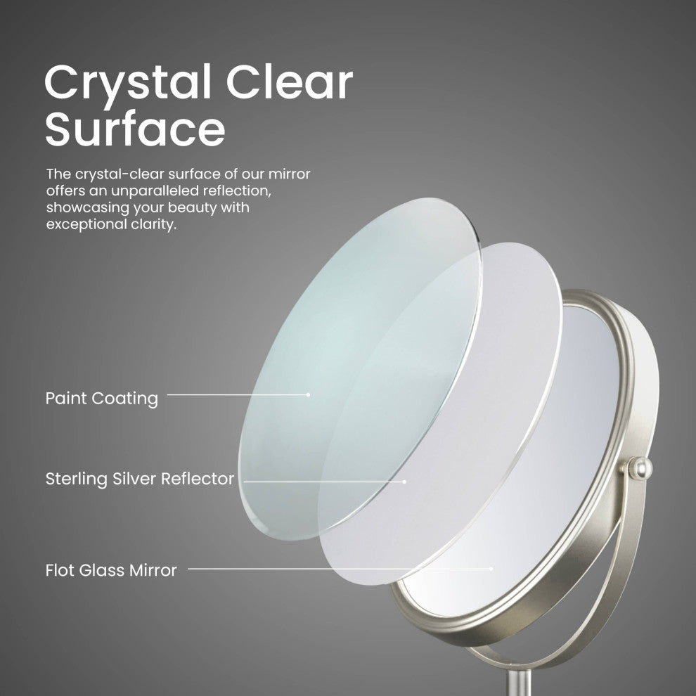Circular Free Standing Magnifying Make Up Mirror, Brushed Nickel