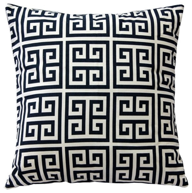 Navy Blue Greek Key Pattern Pillow, 16x16