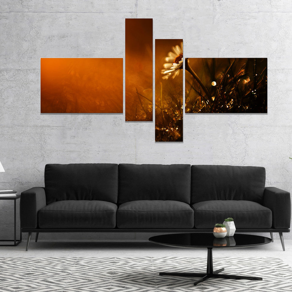 White Wild Flower at Sunset After Rain, Floral Canvas Print, 60"x32", 4 panels