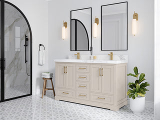 Boston 60" Double Bathroom Vanity in Fine Grain 2" Carrara Marble