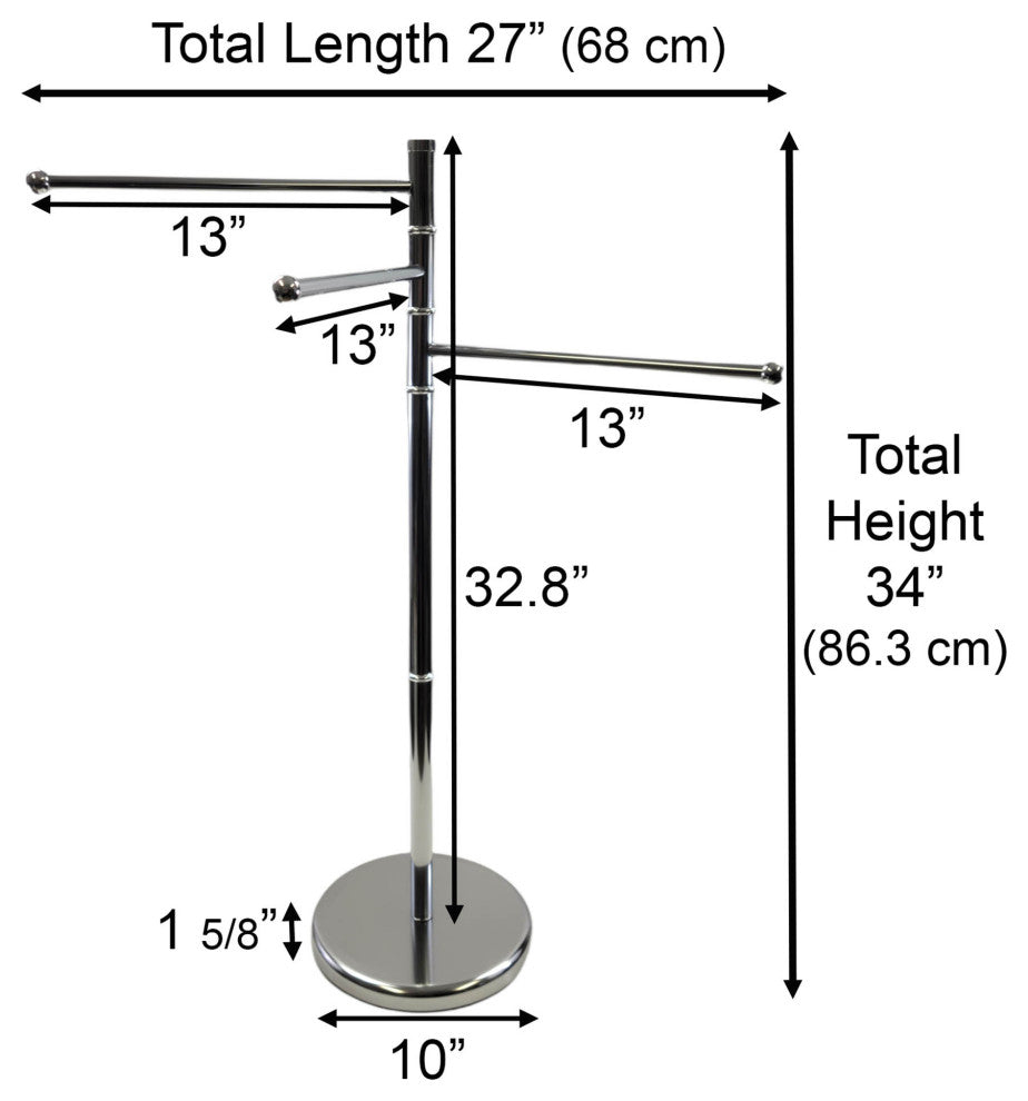 Stainless Steel Towel Rack Tree 3 Swiveling Arms Chrome