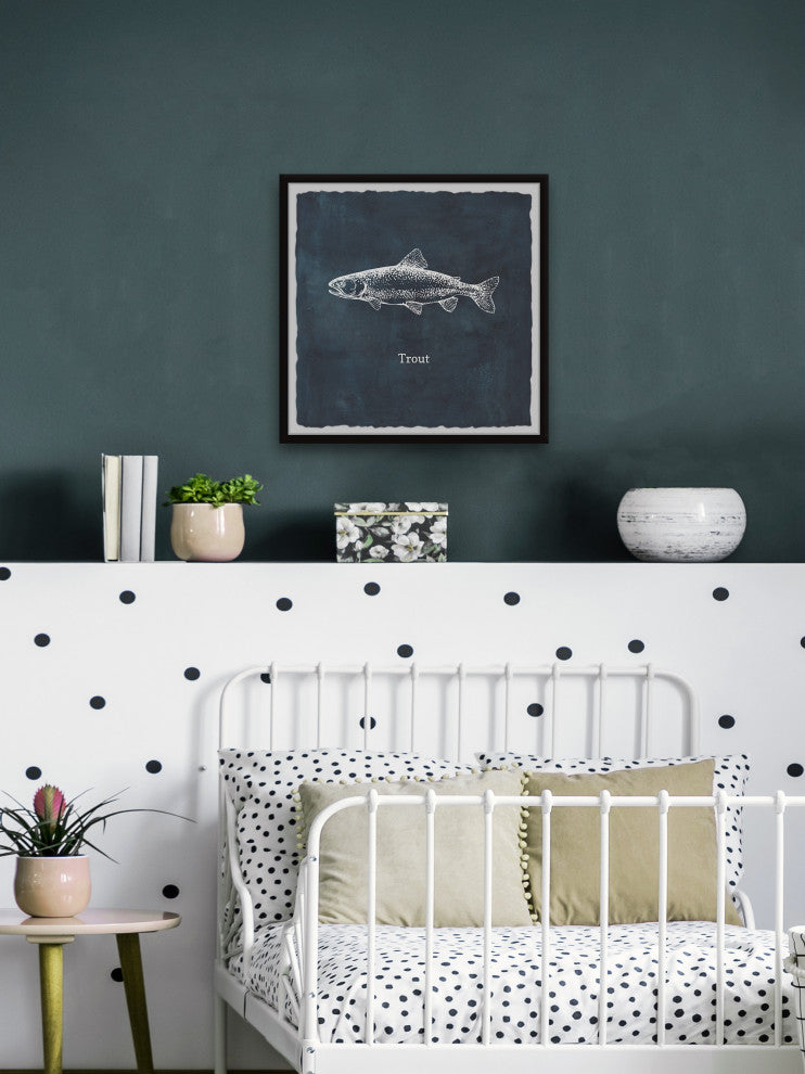 "Trout in Blue" Framed Painting Print, 24x24