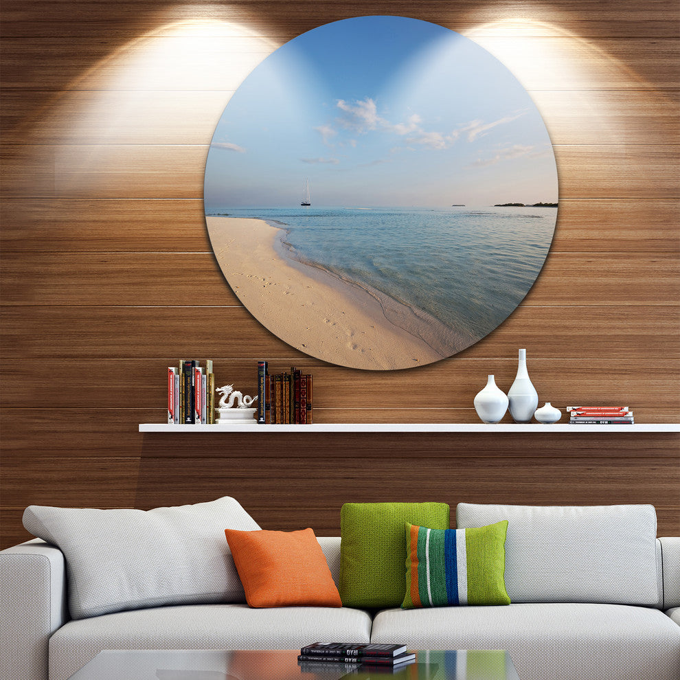 Serene Maldives Beach With Plain Sky, Seascape Disc Metal Wall Art, 36"