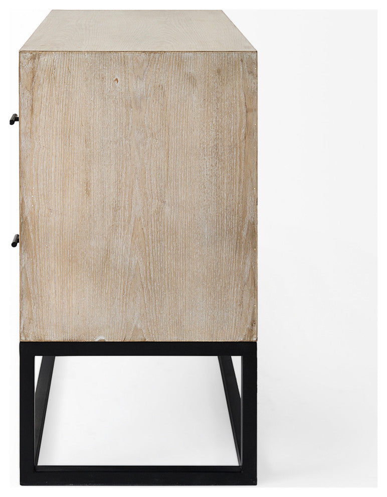Ciara Beige Fir Veneer With Black Metal Frame Accent Cabinet