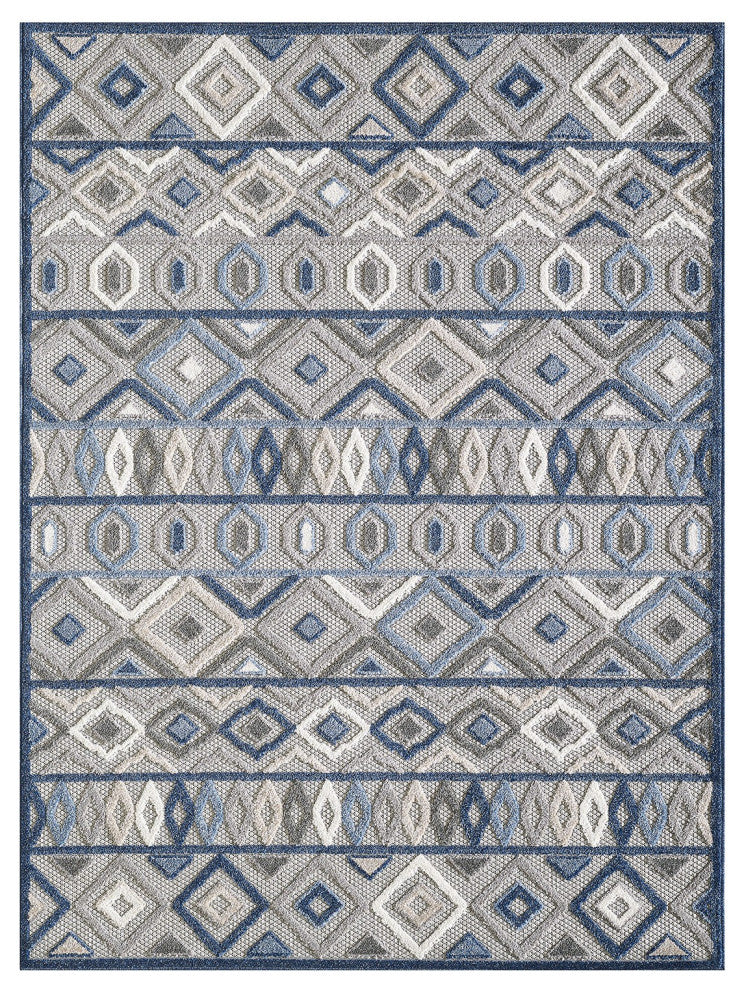 8' Round Blue And Gray Round Abstract Stain Resistant Indoor Outdoor Area Rug