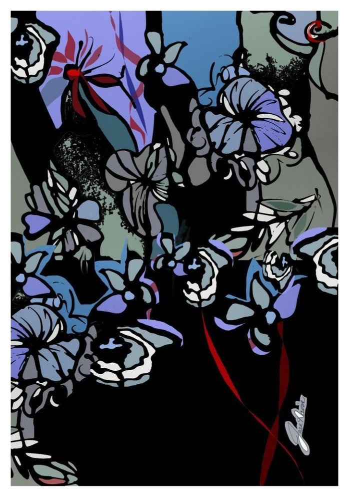 "Stained Glass Garden with Redribbons" Paper Print by Joan Elan Davis, 42"x62"