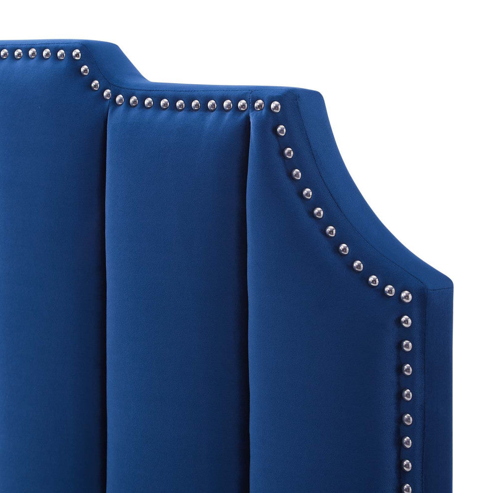 Headboard, Full Queen Size, Velvet, Blue Navy, Modern Contemporary, Bedroom