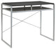 Metal Framed Wooden Desk with Lower Shelf, Black and Silver
