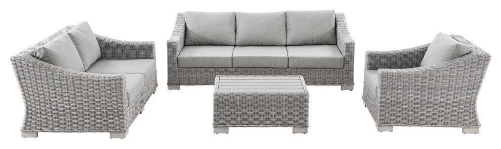 Lounge Sectional Sofa Chair Set, Rattan, Wicker, Gray, Modern, Outdoor