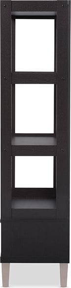 Kalien Dark Brown Wood Leaning Bookcase With Display Shelves and Two Drawers