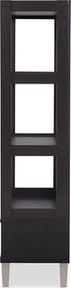 Kalien Dark Brown Wood Leaning Bookcase With Display Shelves and Two Drawers