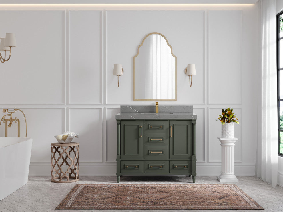 Aberdeen 42 Single Sink Bath Vanity in Pewter Green 2" Piatra Gray