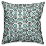 Square Flowers, Blue Outdoor Throw Pillow, 20"x20"