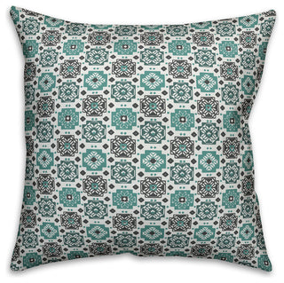 Square Flowers, Blue Outdoor Throw Pillow, 20"x20"