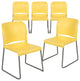 Set of 5 Multifunctional Stackable Chair, Plastic Seat With Sled Base, Yellow