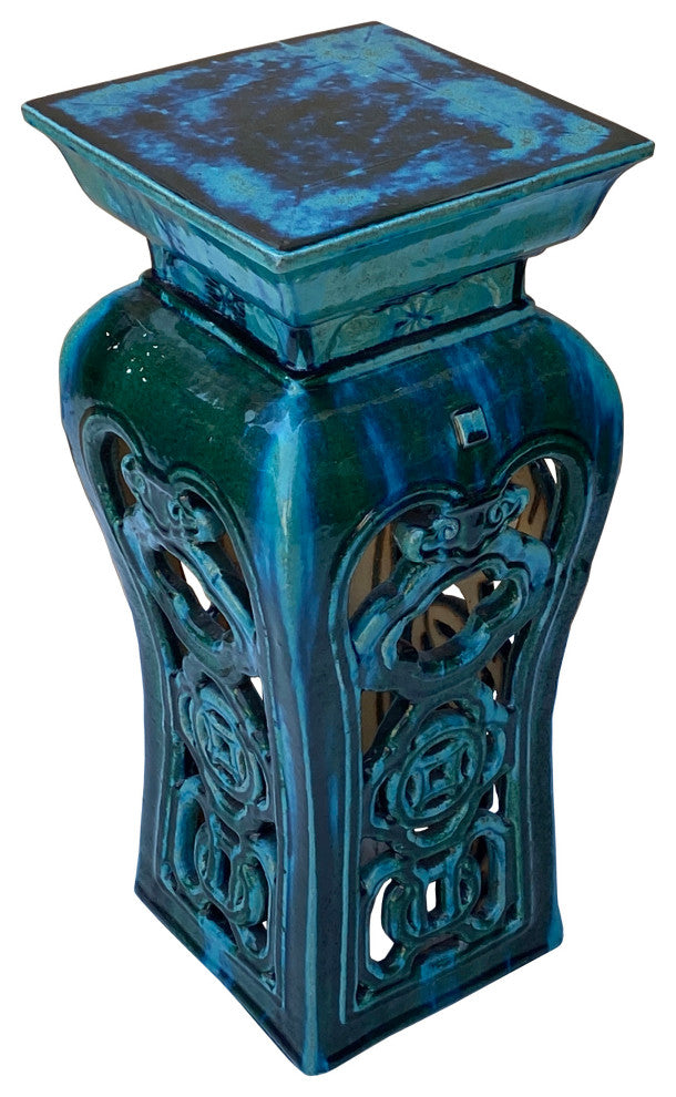 Ceramic Clay Green Square Tall Pedestal Table Flower Display Stand Hcs7056