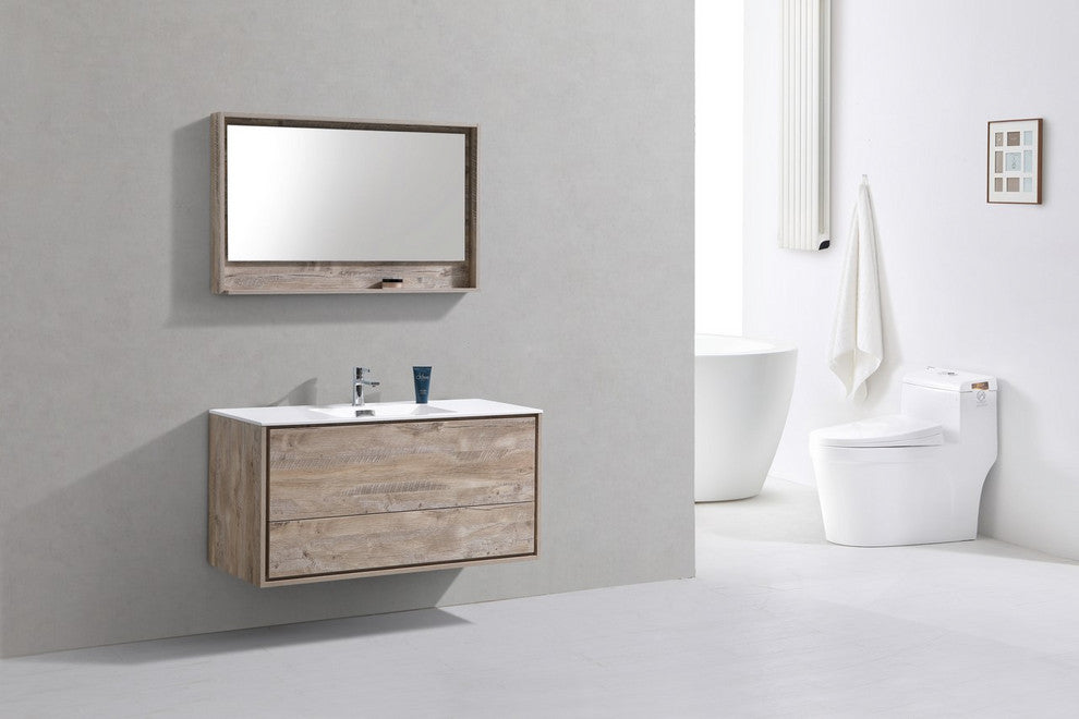 DeLusso 48" Single Sink Wall Mount Bathroom Vanity, Nature Wood, Nature Wood