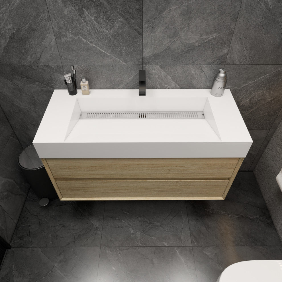 MAX 48" Floating Bath Vanity With Acrylic Sink, Coffee Wood
