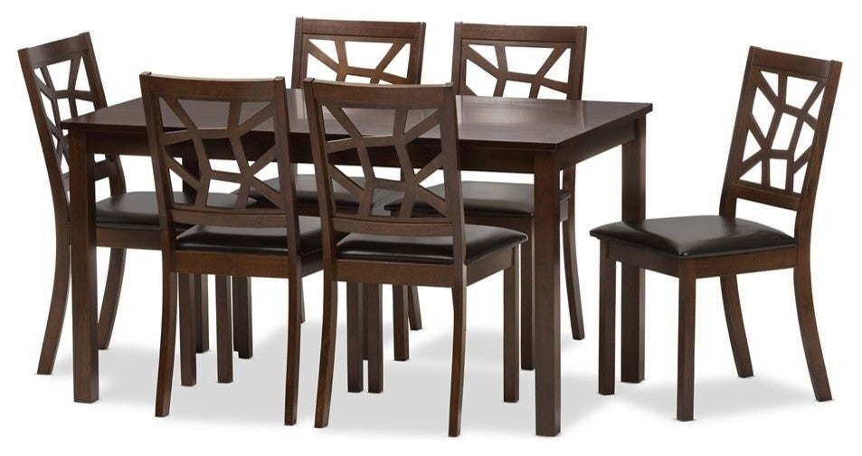 Mozaika Wood and Leather Contemporary 7-Piece Dining Set
