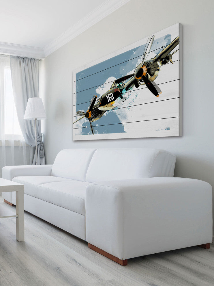 Marmont Hill, "P38 Lightning" by Rick Martin Painting Print on White Wood, 36x24