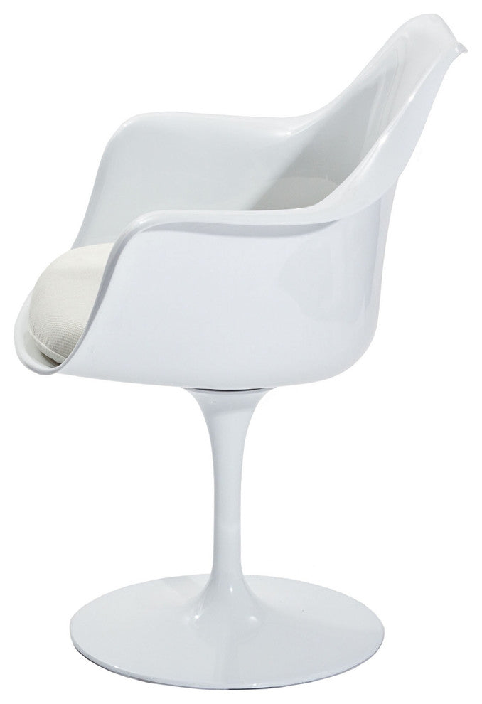 Modern White Tulip Dining Fabric Armchair