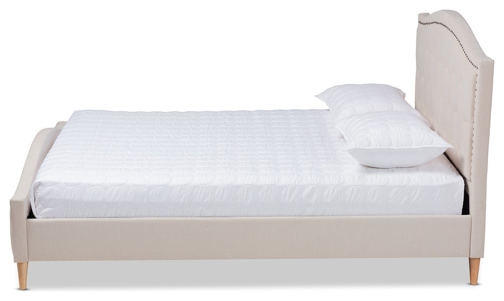 Felisa Modern Beige Fabric Upholstered and Button Tufted Queen Size Platform Bed