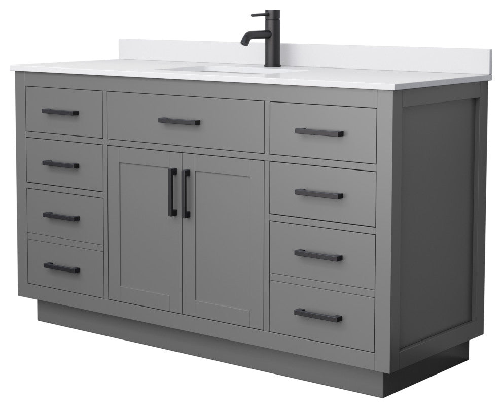 Beckett TK 60" Dark Gray Single Vanity,  Cultured Top, Black Trim
