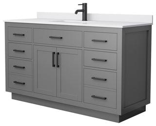 Beckett TK 60" Dark Gray Single Vanity,  Cultured Top, Black Trim