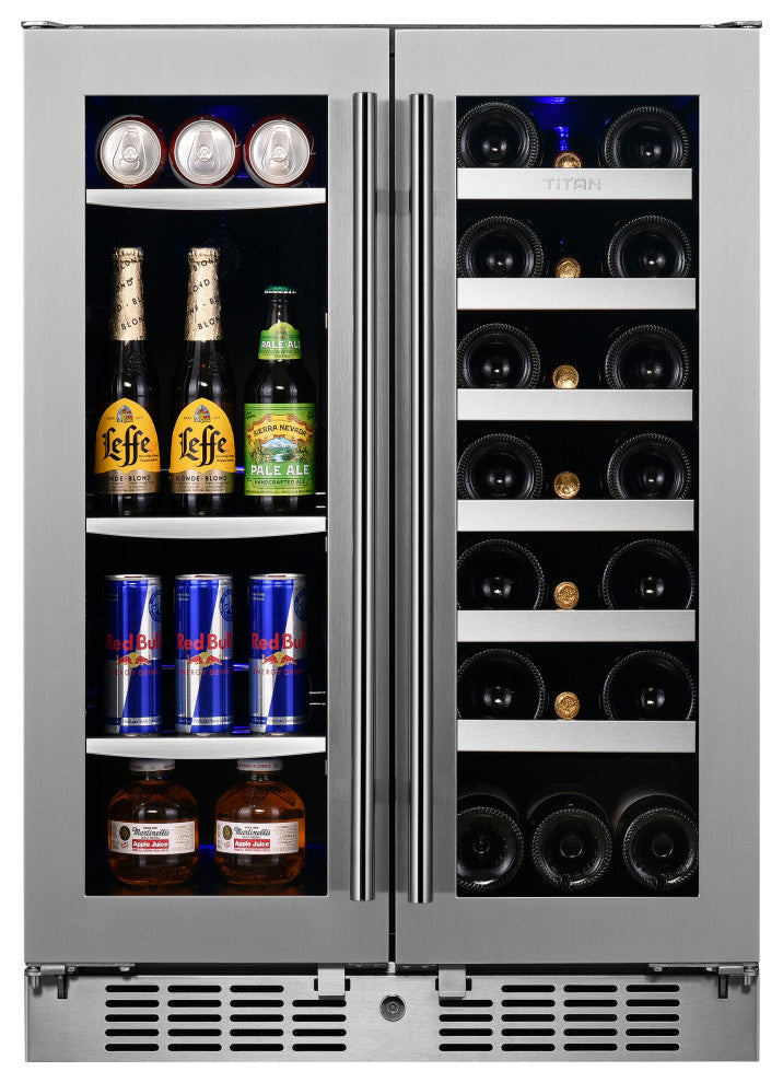 Titan Transcend 24 inch 64 Can 20 Bottle Dual Zone Beverage and Wine Cooler