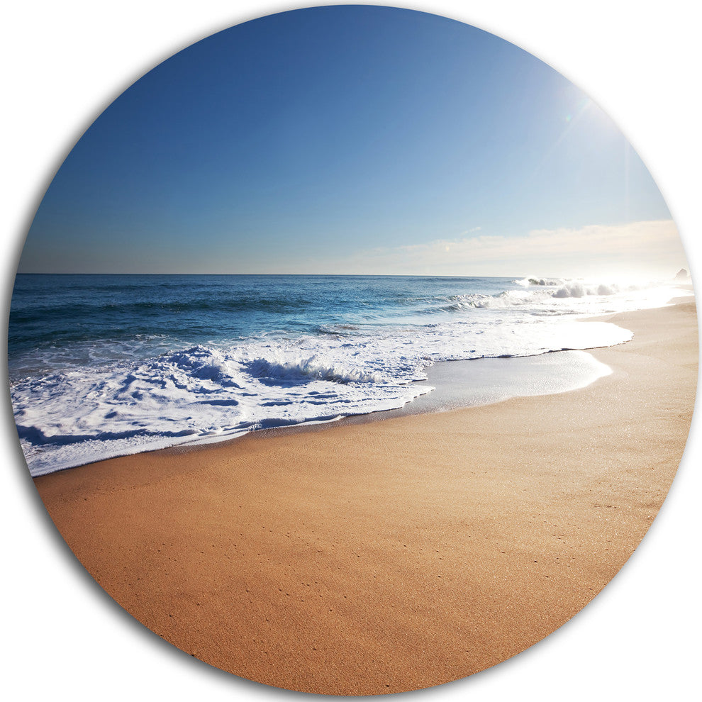 Calm Blue Seashore With White Sun, Seashore Disc Metal Wall Art, 11"